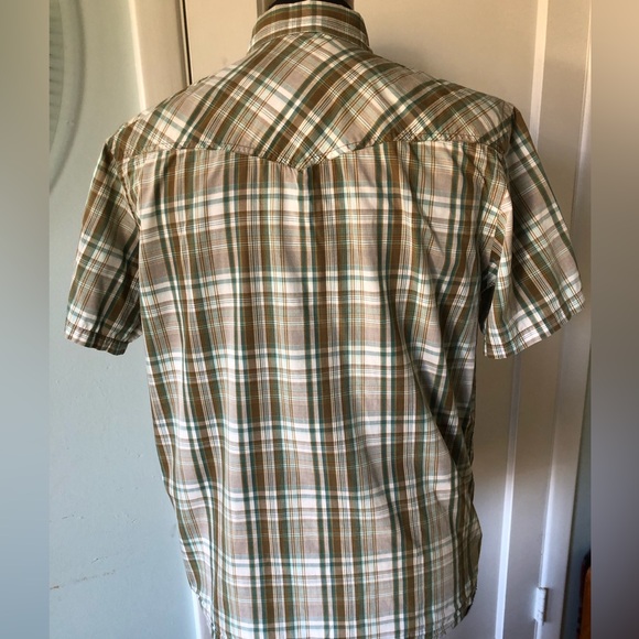 Prana Men's Size M Short Sleeve Pearl Snap shirt Plaid Cotton vintage western - Picture 10 of 16